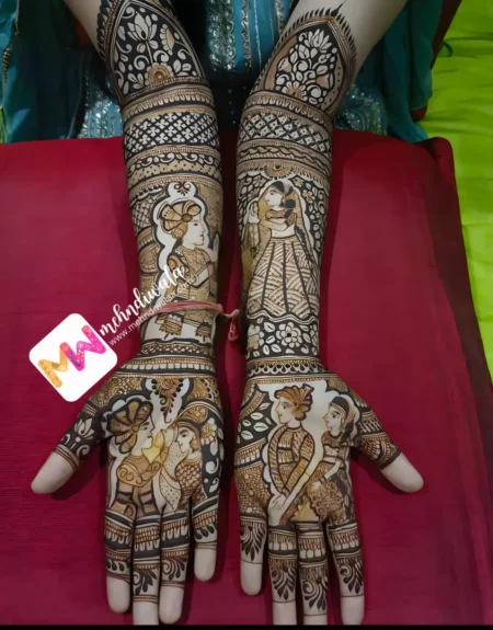 Madhubani-Figure, BrideGroom, Lotus Flowers, Design