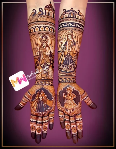 Madhubani-Figure BrideGroom and Radha Krishna, Peacock, Design