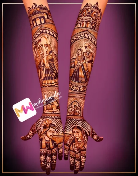 Madhubani,Figures shivParvati BrideGroom, Mahal, Nandi,Dhol Shehnai, Design