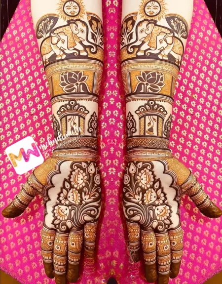 Madhubani-Elephant, Sun, Flowers, Design