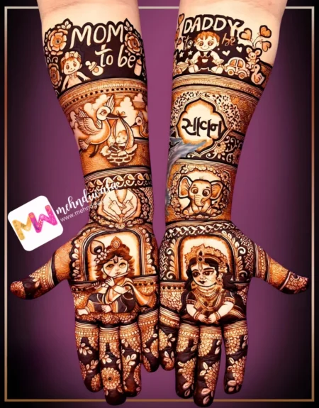 Madhubani-Figure RadhaKrishna, Bird, Flowers, Design