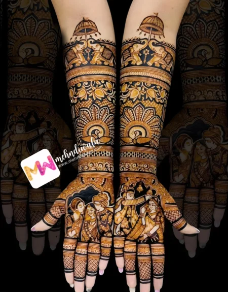 Madhubani-Figure BrideGroom, Bride Parents, Elephant, Peacock, Design