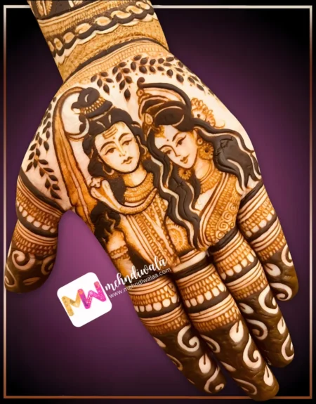 Madhubani- Figure ShivParvati, Leaves, Design
