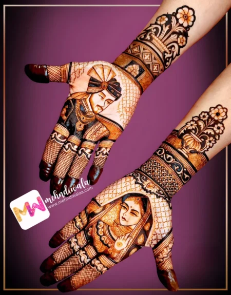 Madhubani-Figure BrideGroom, Flowers, Design