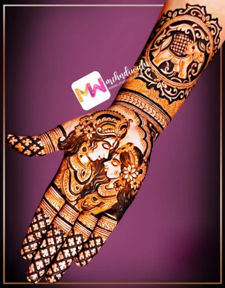 Madhubani- Figure RadhaKrishna, Elephant, Both Hands Design