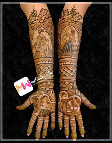 Madhubani- Figure BrideGroom, Flowers, Checks, Design