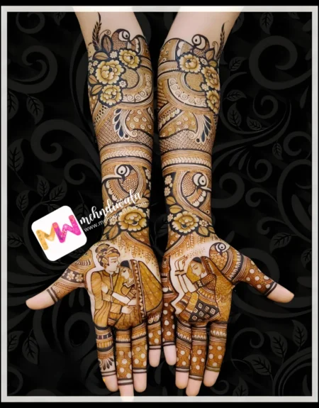 Madhubani- Figure BrideGroom, Flowers, Leaves, Design