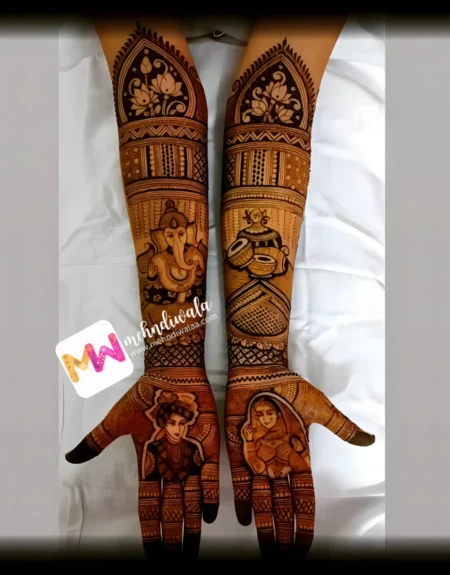 Madhubani- Figure BrideGroom, ganesha, Dhol shehnai , Flowers, Design