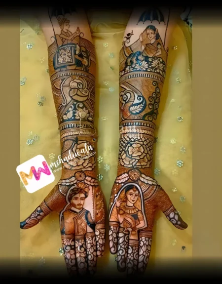 Madhubani- Figure BrideGroom, Elephant, Peacock, Flowers, Leaves, Design