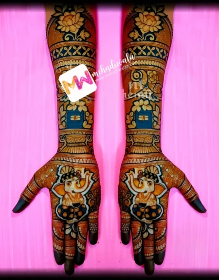 Madhubani- Figure Ganesha, Flowers, Leaves, Design