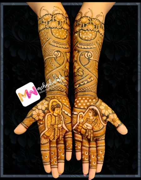 Madhubani- Figure BrideGroom, Peacock, Flowers Leaves, Design