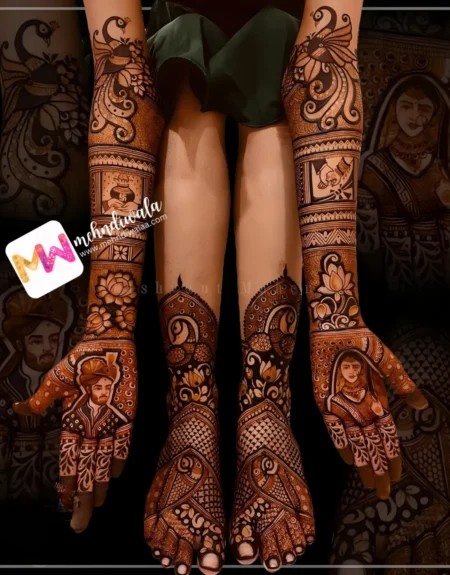 Madhubani- Figure BrideGroom, Peacock, Kalash, Flowers, Leaves, Design