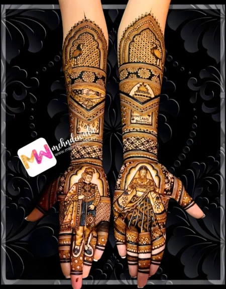 Madhubani- Figure BrideGroom, Peacock, Flowers, Hawankund, Marriage Alliance, Design