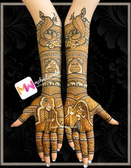 Madhubani- Figure BrideGroom, Peacock, Dholshehnai, Kalash, Elephant, Flowers, Design