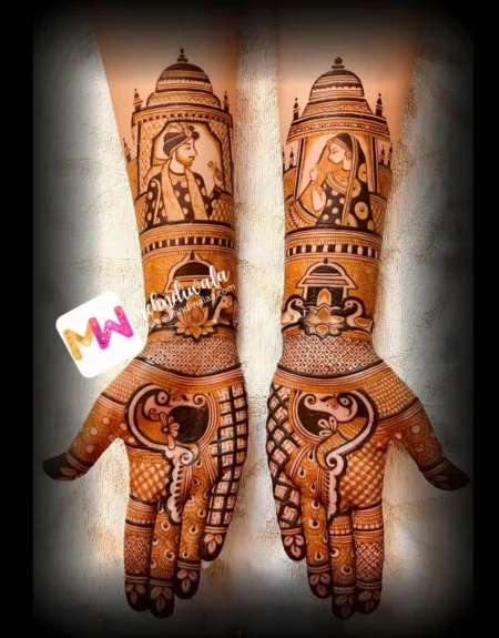 Madhubani, Figure BrideGroom, Chhatri, Peacock, Hans, Elephant, Lotus Flowers, Design