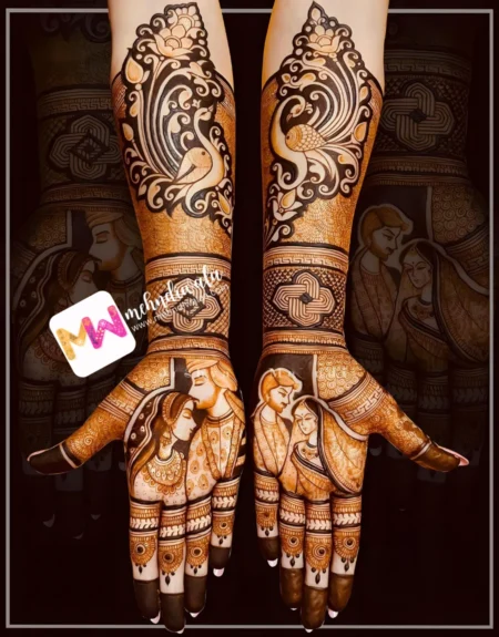Madhubani- Figure BrideGroom, Peacock, Flowers, Leaves, Design