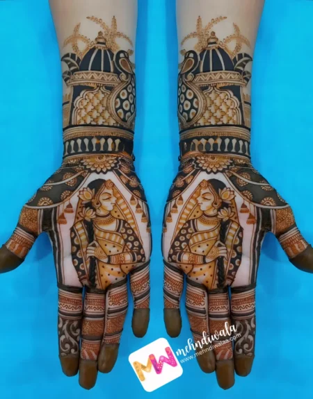Madhubani- Figure woman, peacock, Chhatri, Design