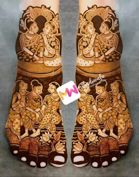 Madhubani- Figures, Bird, Flowers, Leaves, Design