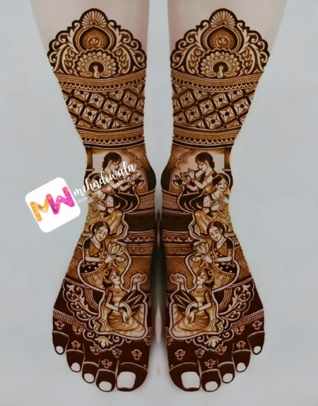 Madhubani- Figure Womans, Dholshehnai, Sangeet, Checks, Peacock, Design
