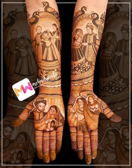 Madhubani- Figure BrideGroom, Peacock, Flowers, Design