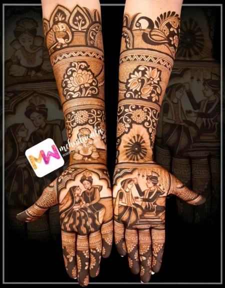 Madhubani- Figure BrideGroom, Peacock, Elephant, Ganesh Ji, Flowers, Design