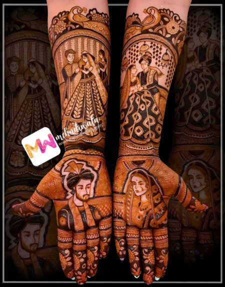 Madhubani- Figure BrideGroom, Bridal Parents, Peacock, Flowers, Leaves, Design