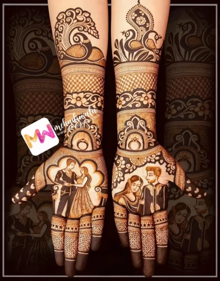 Madhubani- Figure BrideGroom, Rings, peacock, Flowers, Design