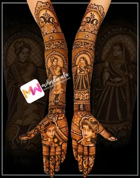 Madhubani- Figure BrideGroom, Peacock, Elephant, Lotus, Flowers, Leaves, Design