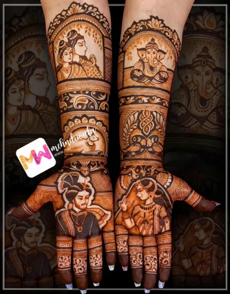 Madhubani- Figures, BrideGroom, ShankarParvati, Ganesh ji, Cow, Peacock, Design