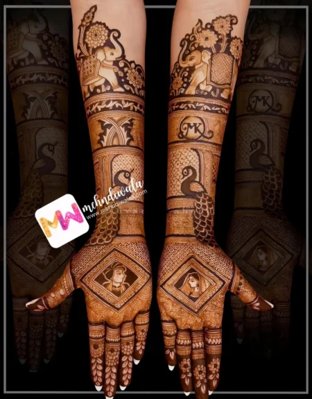 Madhubani- Figure BrideGroom, Elephant, Peacock, Flowers,Leaves, Checks, Design