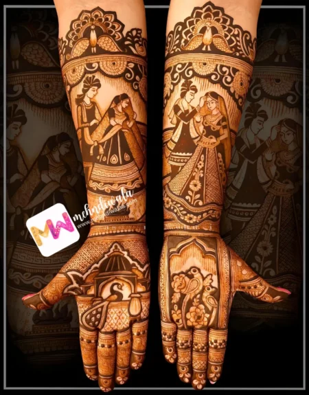 Madhubani- Figure BrideGroom, Peacock, Hawankund, Bird, Dolly, Flowers, Leaves, Design