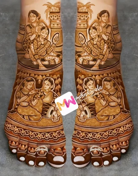 Figures, Woman, Dholak, Leaves, Bell, Design