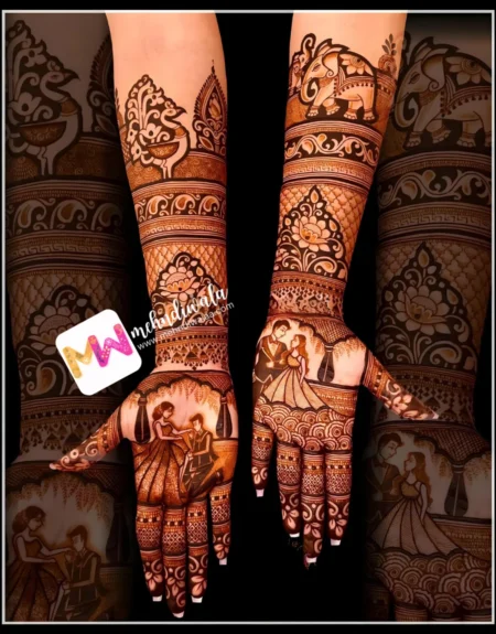 Madhubani- Figure Couple, Elephant, Peacock, Flowers, Jhumki, Design