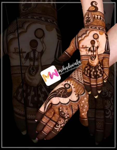 Madhubani- Figure Woman, Puja Thali, Peacock, Flowers, Design