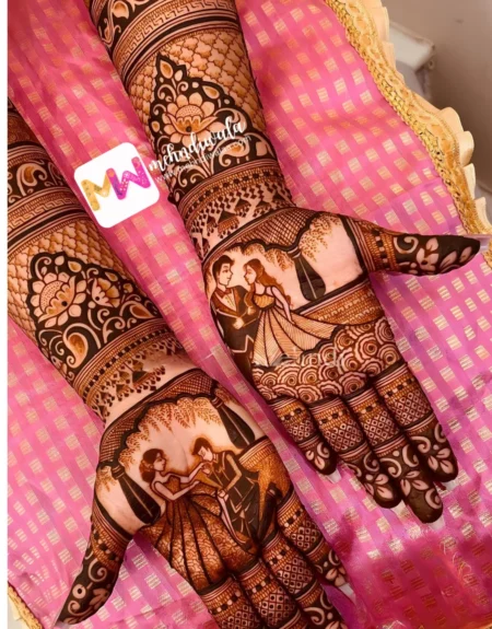 Madhubani- Figure Couple, Flowers, Leaves, Design