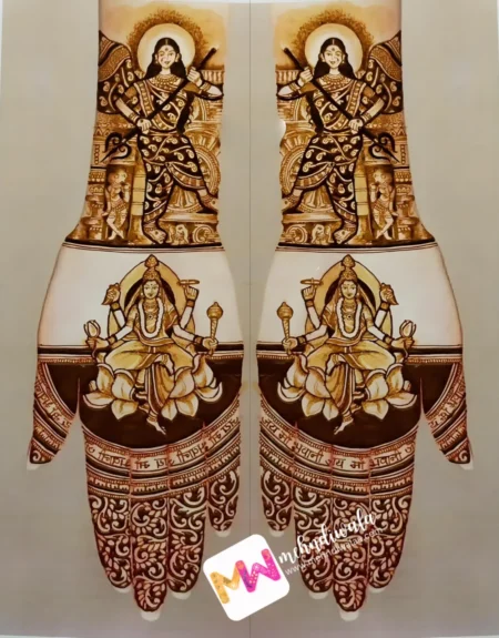 Madhubani- Figure Maa Siddhidatri , Lotus, Mata Gori, Design