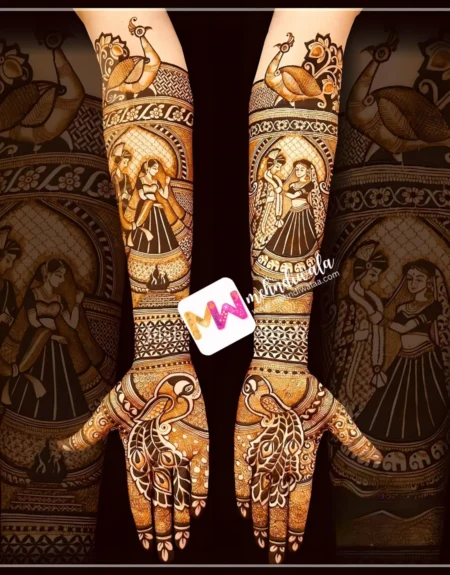 Madhubani- Figure BrideGroom, peacock, Flowers, Design
