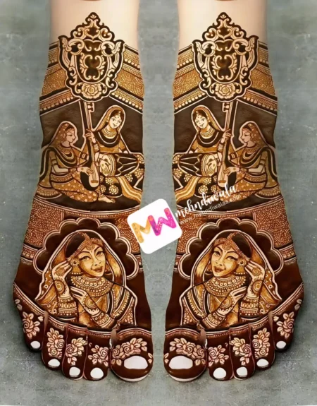 Madhubani- Figure Woman, Dholak, Veena, Flowers, Design