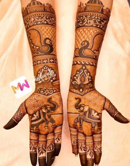 Madhubani- Chhatri , Peacock, Elephant, Flowers, Leaves, Design