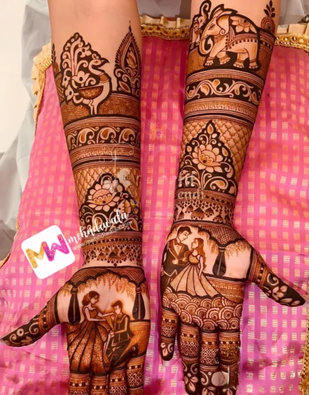 Madhubani- Figure Couple, Elephant, Peacock, Flowers, Design