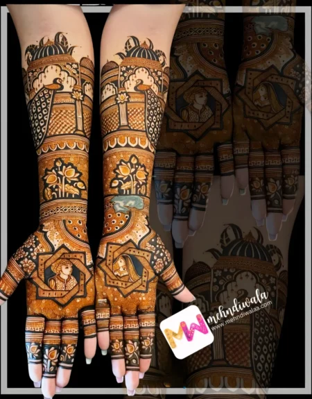 Madhubani- Figure BrideGroom, Peacock, Chhatri, Flowers, Design