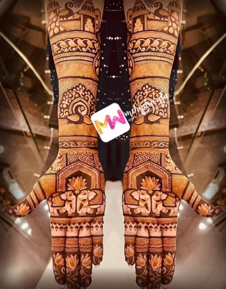 Madhubani- Peacock, Elephant, Chhatri, Lotus, Design