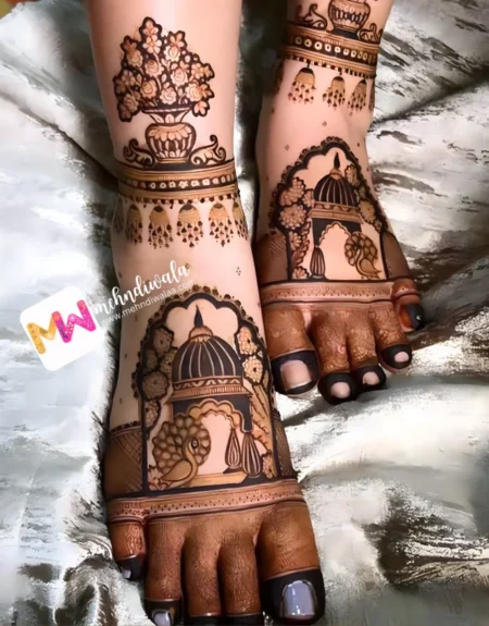 Madhubani- Mahal of Chhatri, Flower with Pot, Jhumki, Peacock, Design