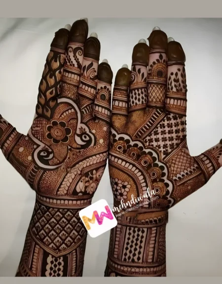 Madhubani- Peacock, Flowers, Checks, Leaves, Design