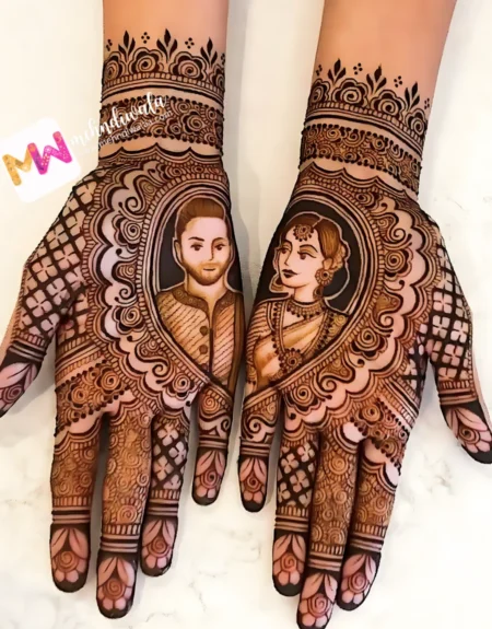 Madhubani- Figure Husband Wife , Checks, Leaves, Design