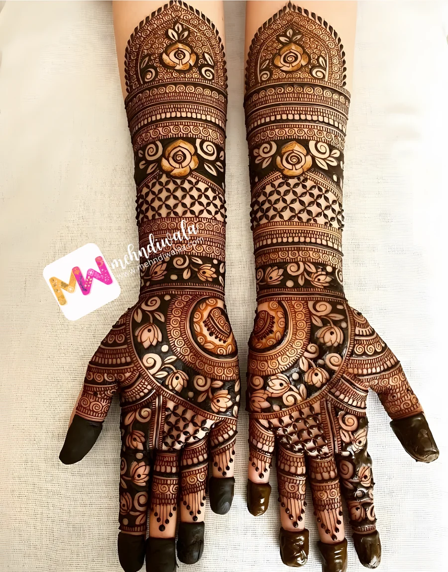 premium-3d-jhumki-checks-floral-bridal-mehndi-mehndi-wala Exclusive bridal mehndi service by Mehndi Wala featuring organic 3D jhumki floral design for weddings