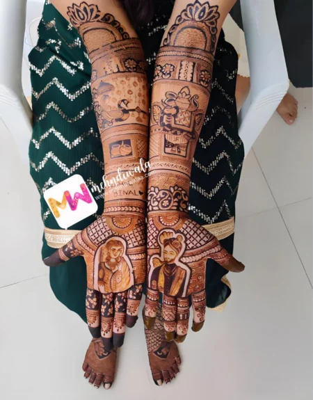 Madhubani- Figure BrideGroom, Dholshehnai, Peacock, Flowers, Design