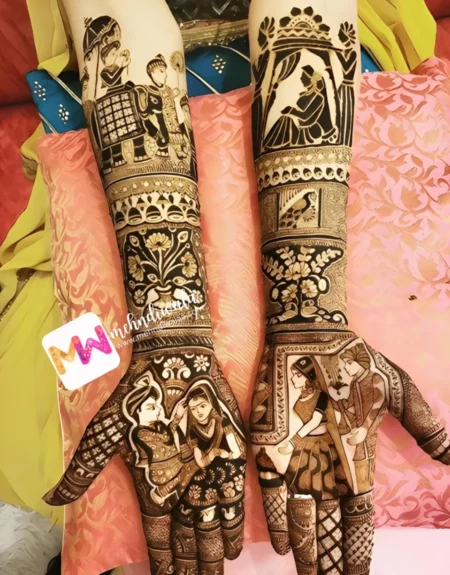 Madhubani- Figure BrideGroom, Dolly, Elephant, Chhatri, Flowers with Pot, Design