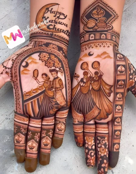Madhubani- Figure Husband wife, Puja Thali, Dipak, Square Shape, Design