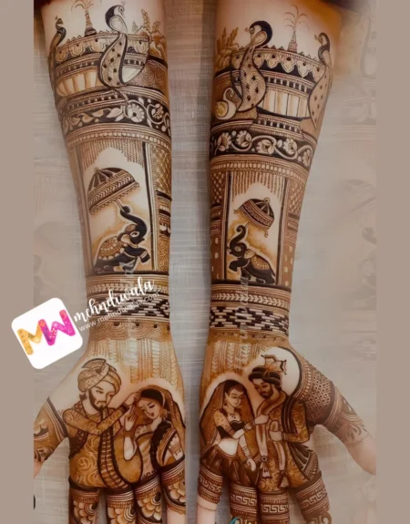 Madhubani- Figure Bridegroom, Peacock, Elephant, Chhatri, Design